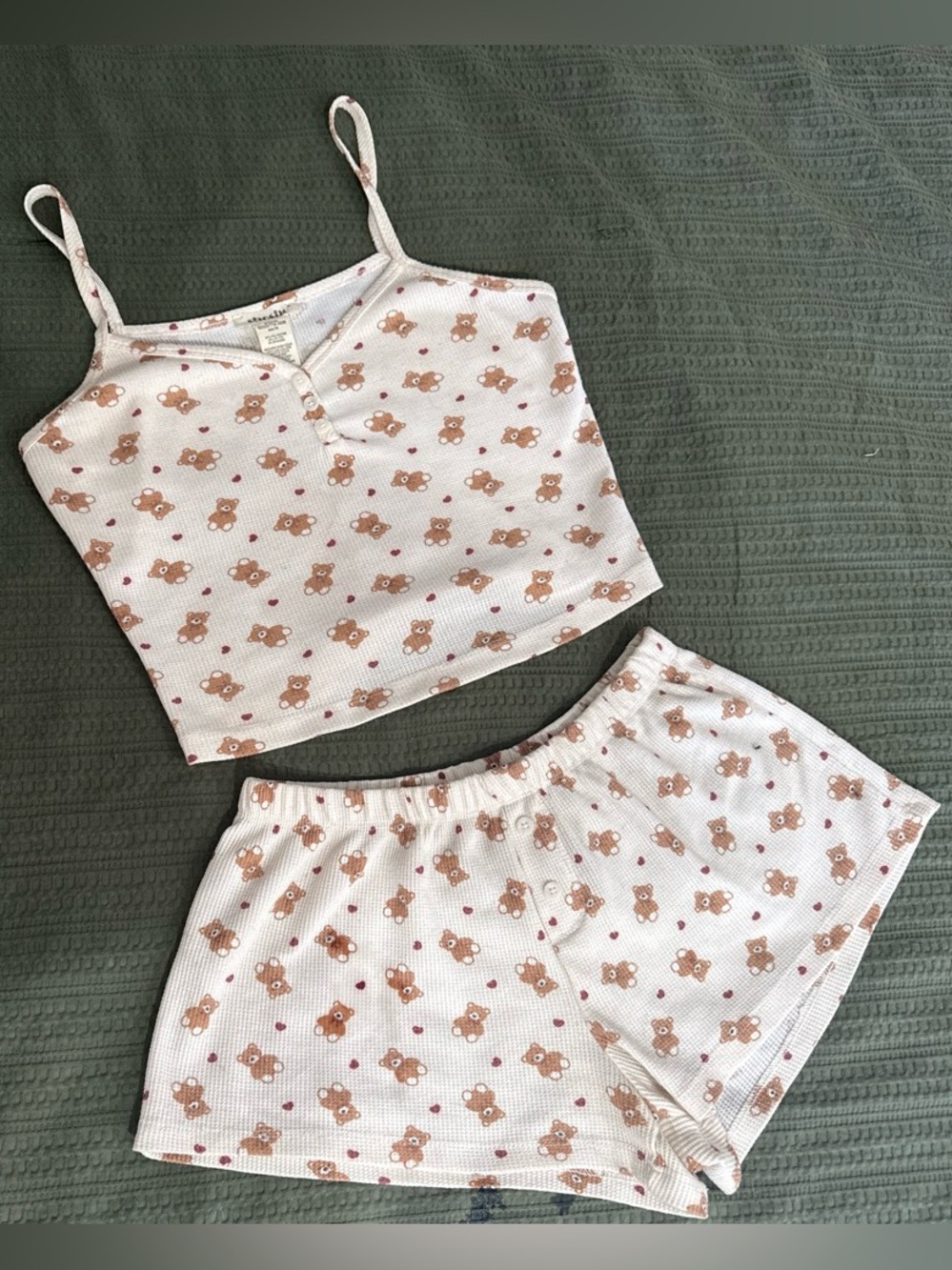 Shosho teddybear heart print shorts and tank pajama set